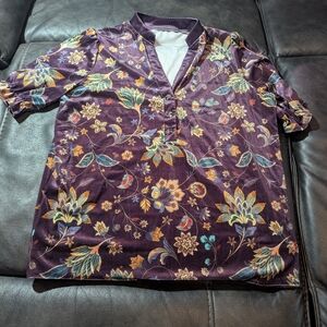 Elegant Floral Plum Purple Velvet Women's Blouse